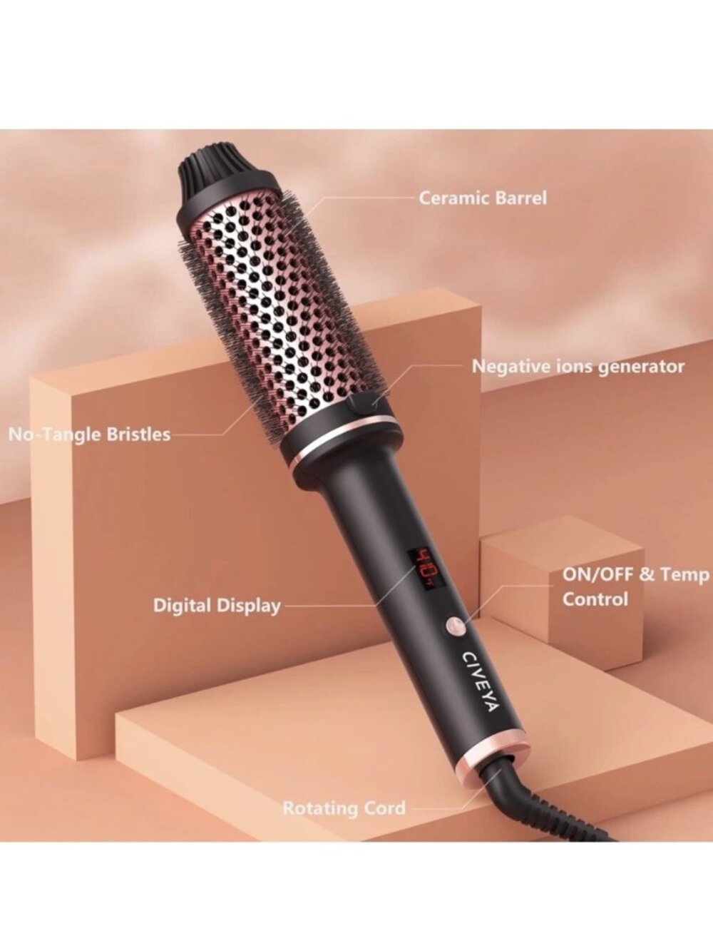CIVEYA Thermal Brush 1.5 Inch, Temp Adjustable Heated Round Brush, Ionic Thermal